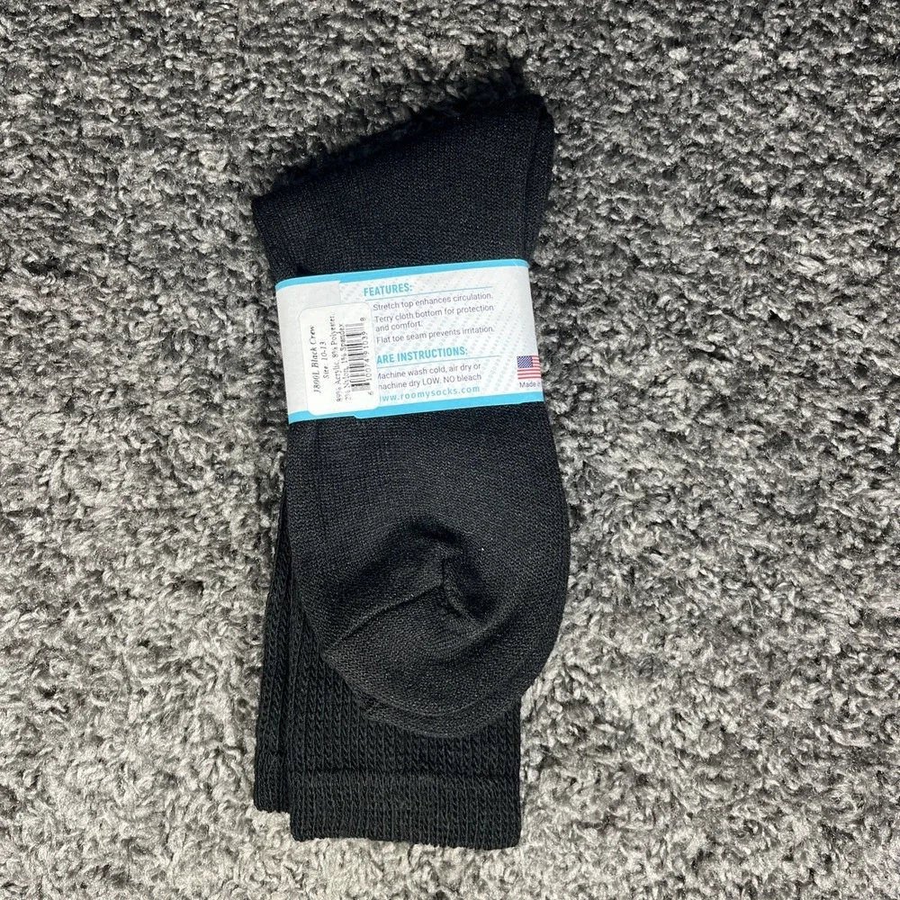 Men's Comfort Extra Roomy Diabetic Socks Size 10-13 Black J800L New with‎ Tags